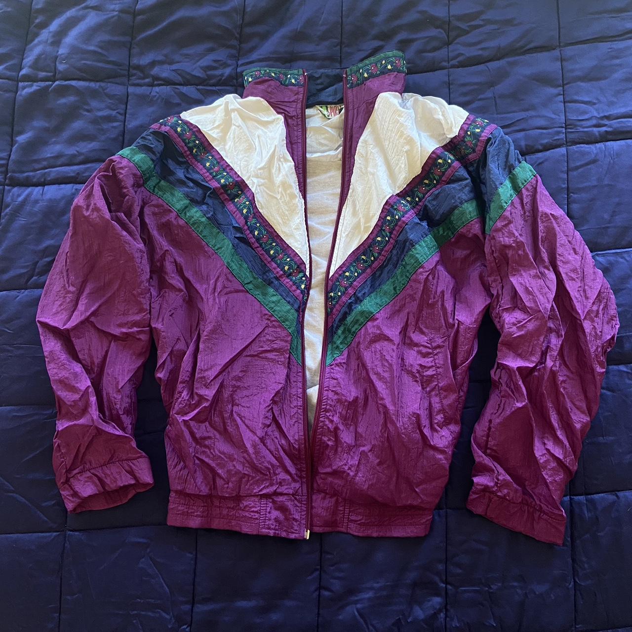 Vintage lined Windbreaker with purple and green Depop