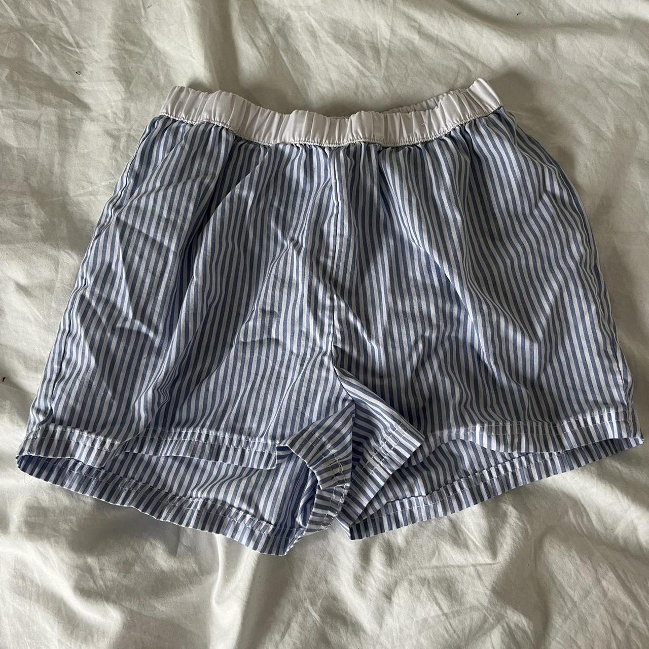 primark white and blue stripy shorts, worn a couple... - Depop