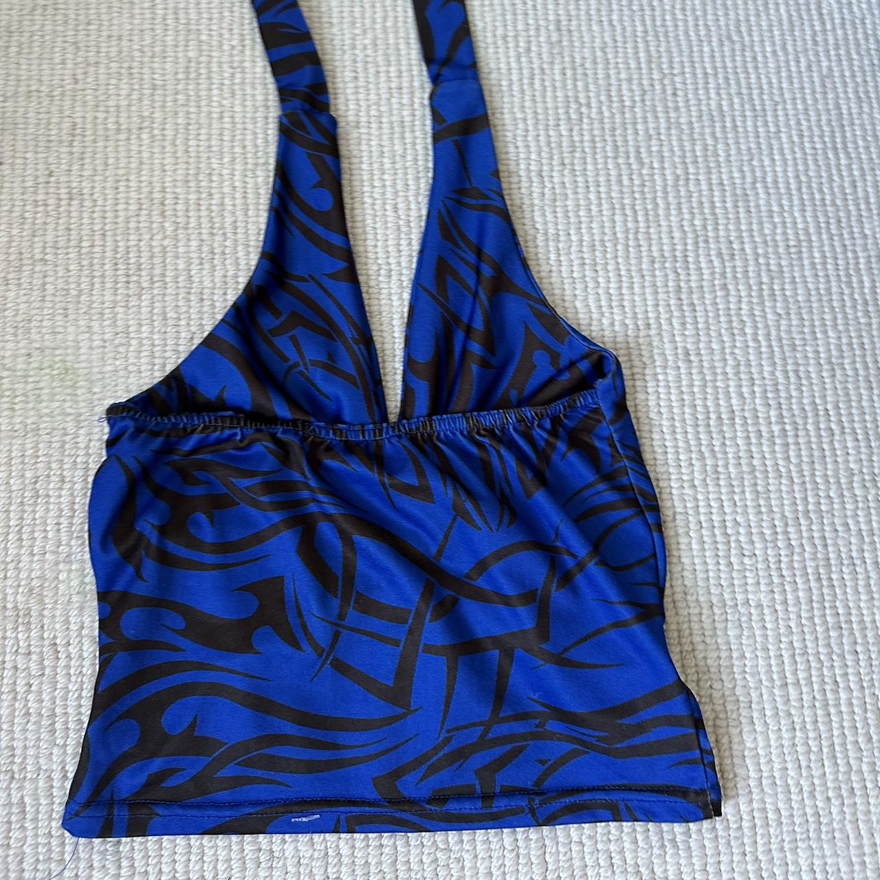 urban outfitters blue and black halter neck top... - Depop