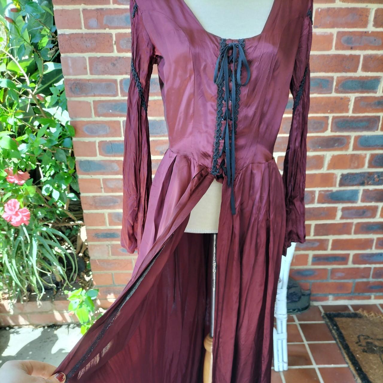 Long burgandy satan gothic lace up robe. Game of... - Depop