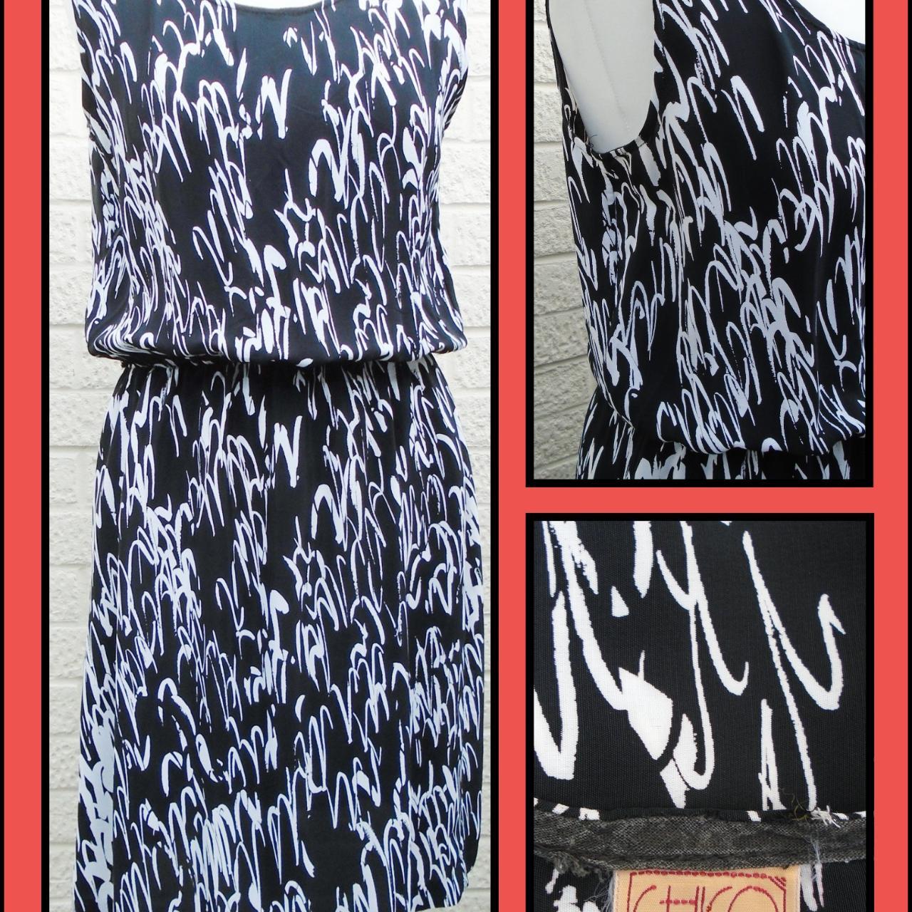 Vintage 80s dress black white abstract print dress