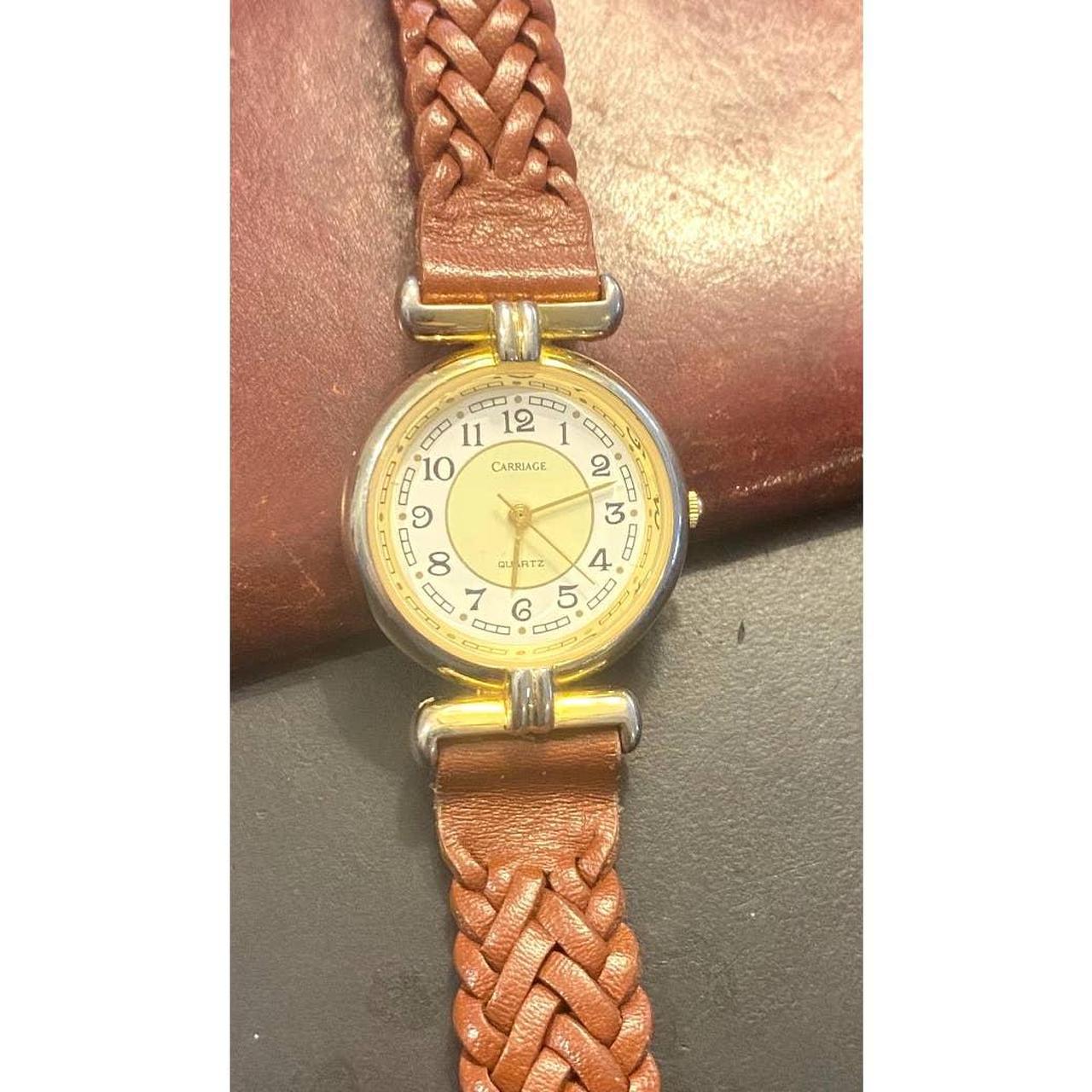 Women's 25mm Gold Tone Carriage Watch, Woven Leather... - Depop