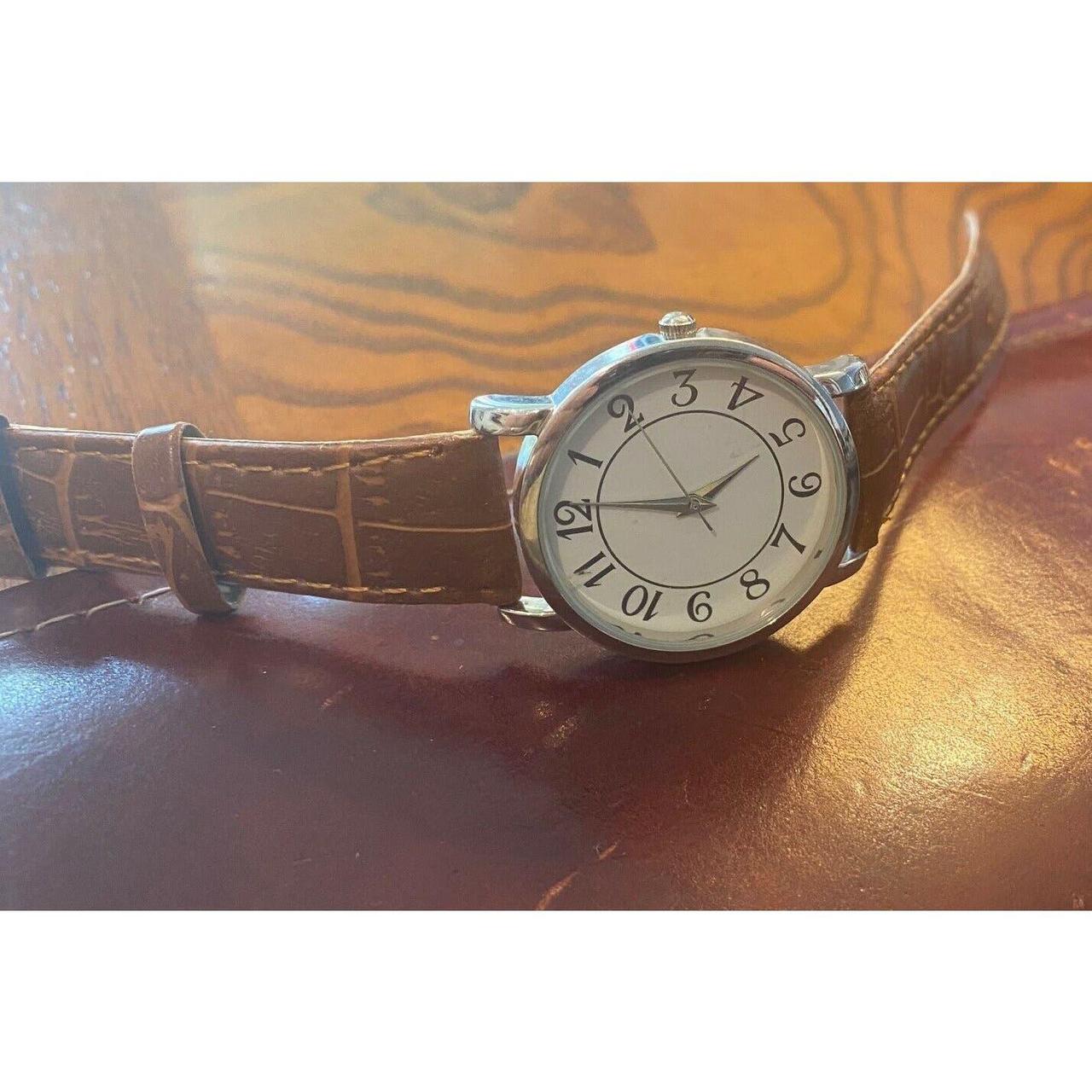 Unisex 35mm Silver Tone Calvin Hill Watch with Brown Depop