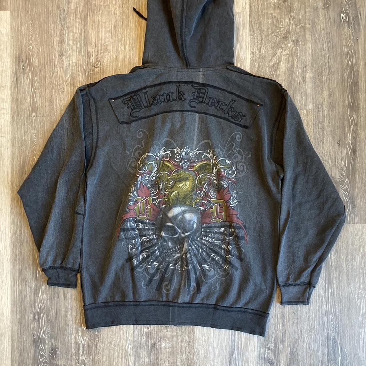 Vintage 2024 Affliction Hoodie Mens Large Full Zip Cross Skull Ever Last Gray