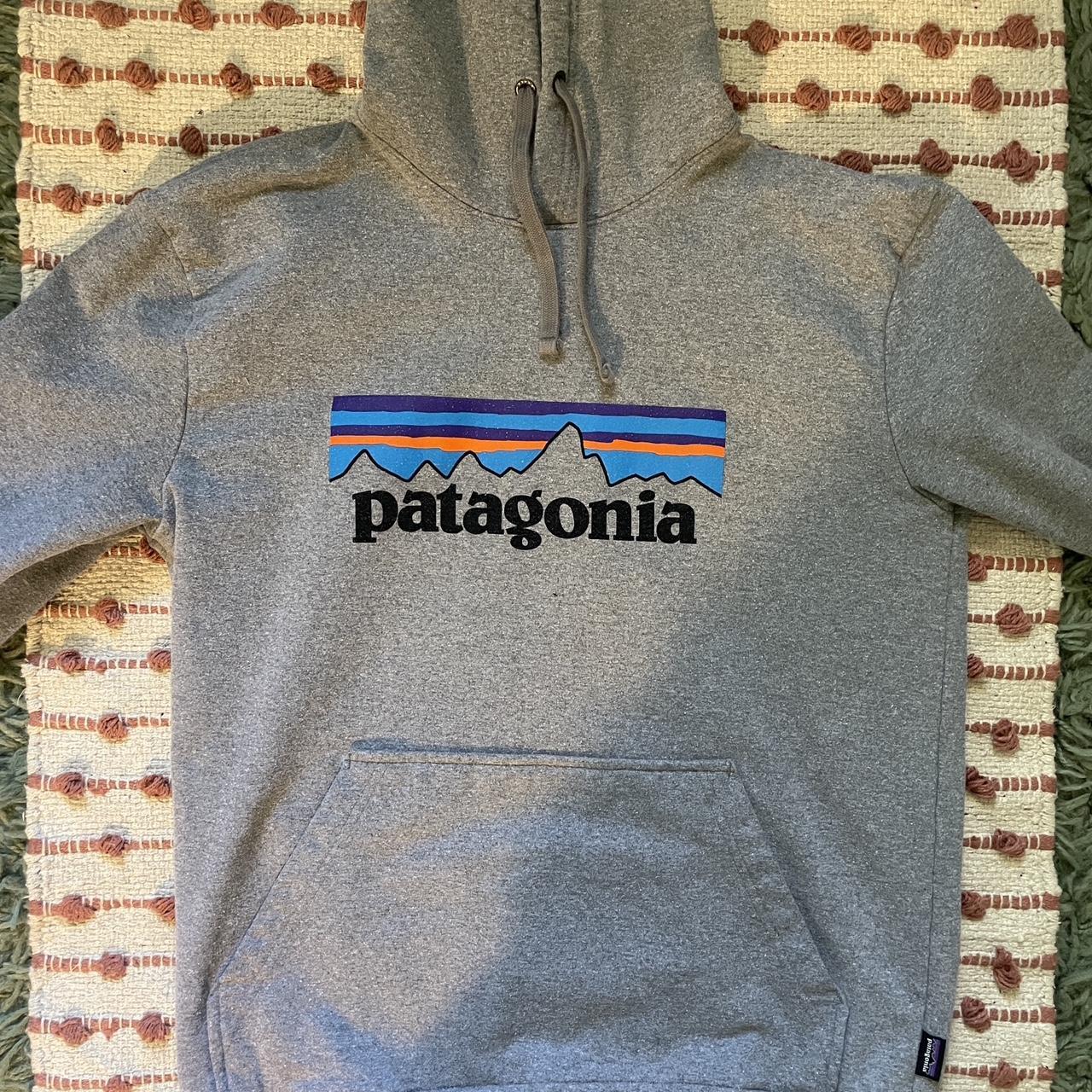 grey patagonia hoodie tagged small xs-small thick... - Depop