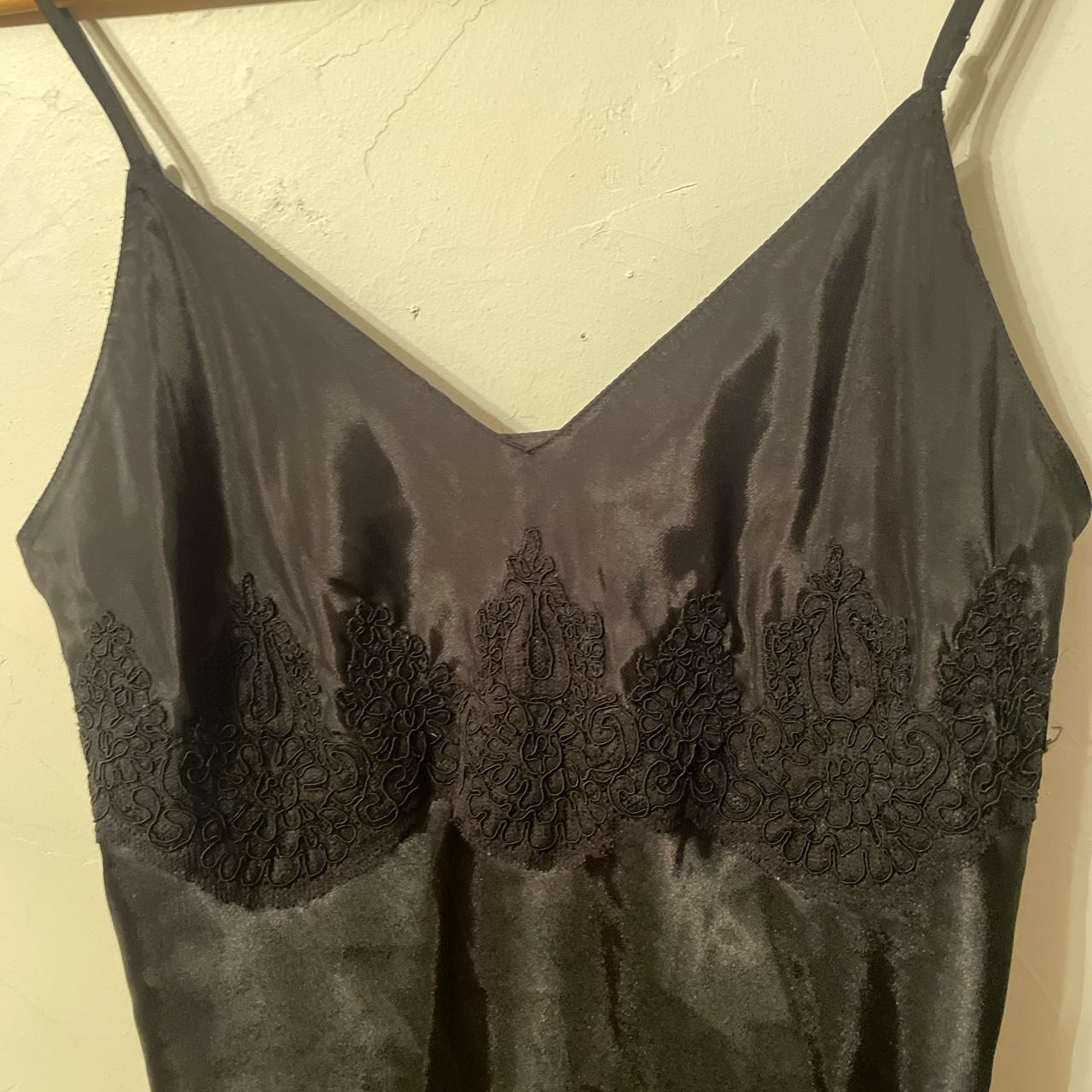 Black satin slip nightgown lingerie Size:... - Depop