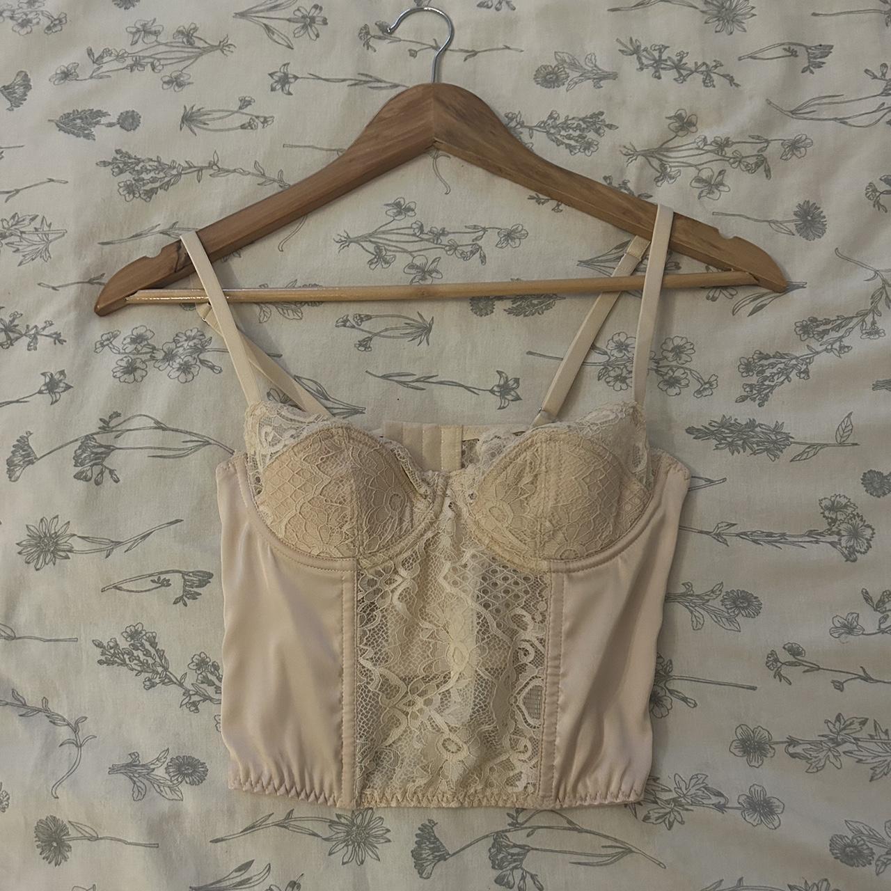 UO light baby pink lace trim corset top💗 Size... - Depop