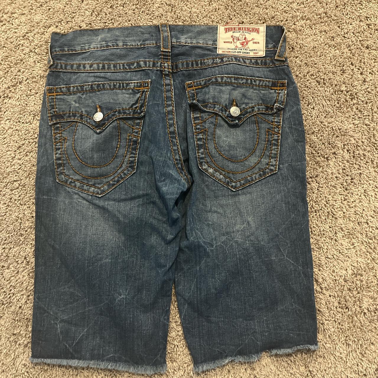 Very sick true religion Jean shorts cool stitching... - Depop