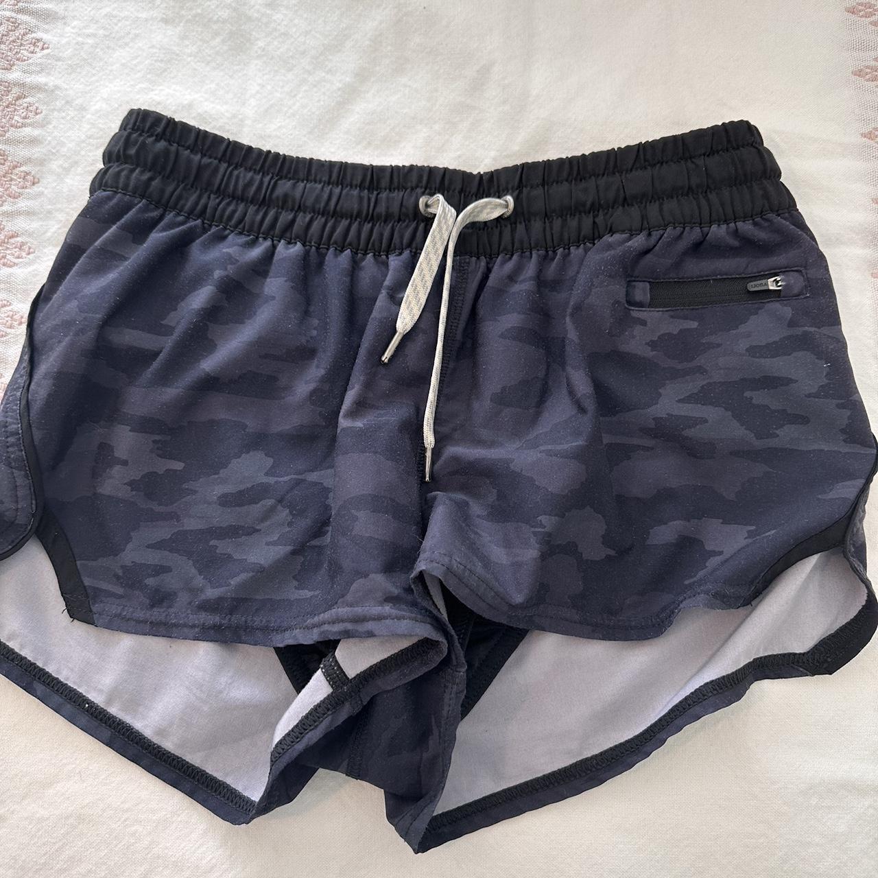 Vuori Women's Black and Navy Shorts Depop