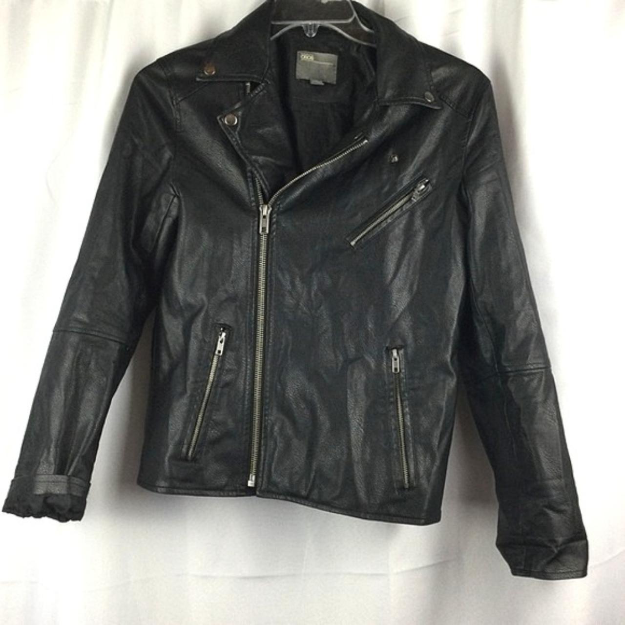 Topshop Tall faux leather moto jacket in black