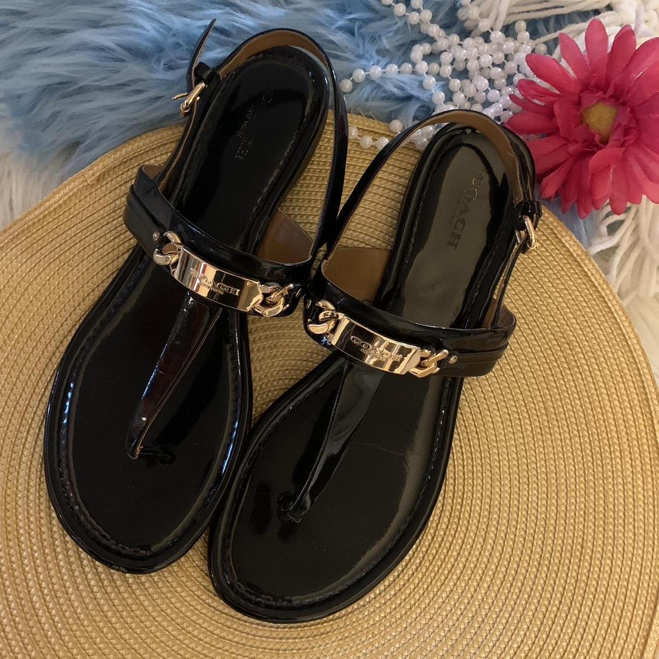 Coach Caterine Logo Hardware Flat Sandals In Black Depop