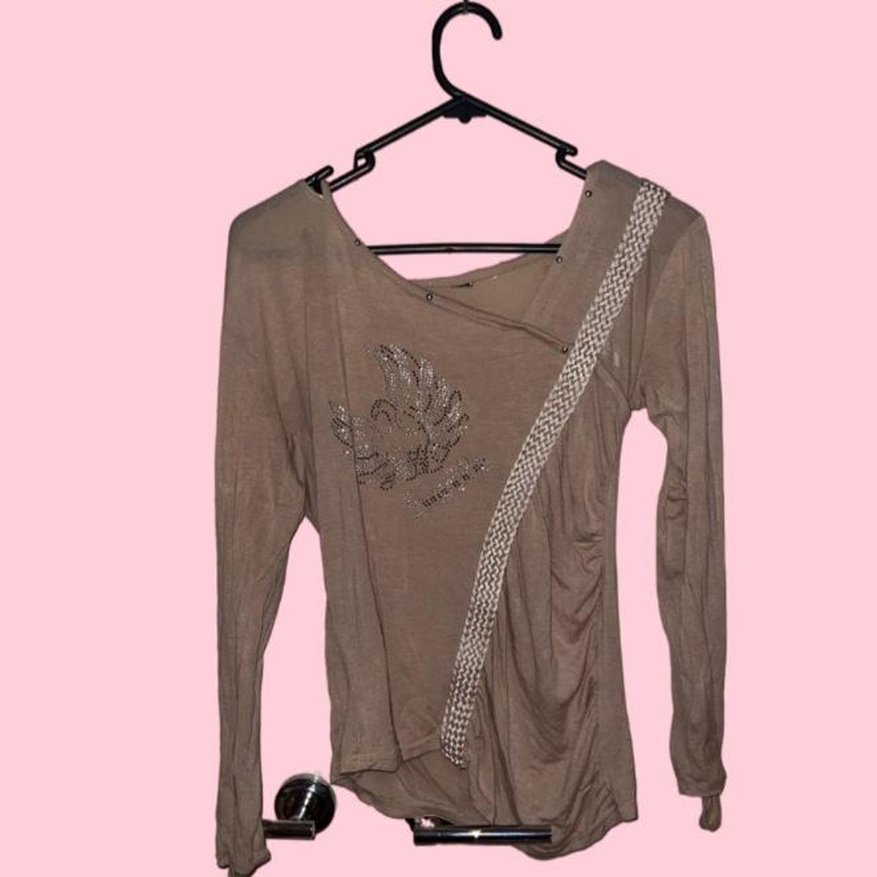 authentic 2006 graphic bird long sleeve in nude /... - Depop