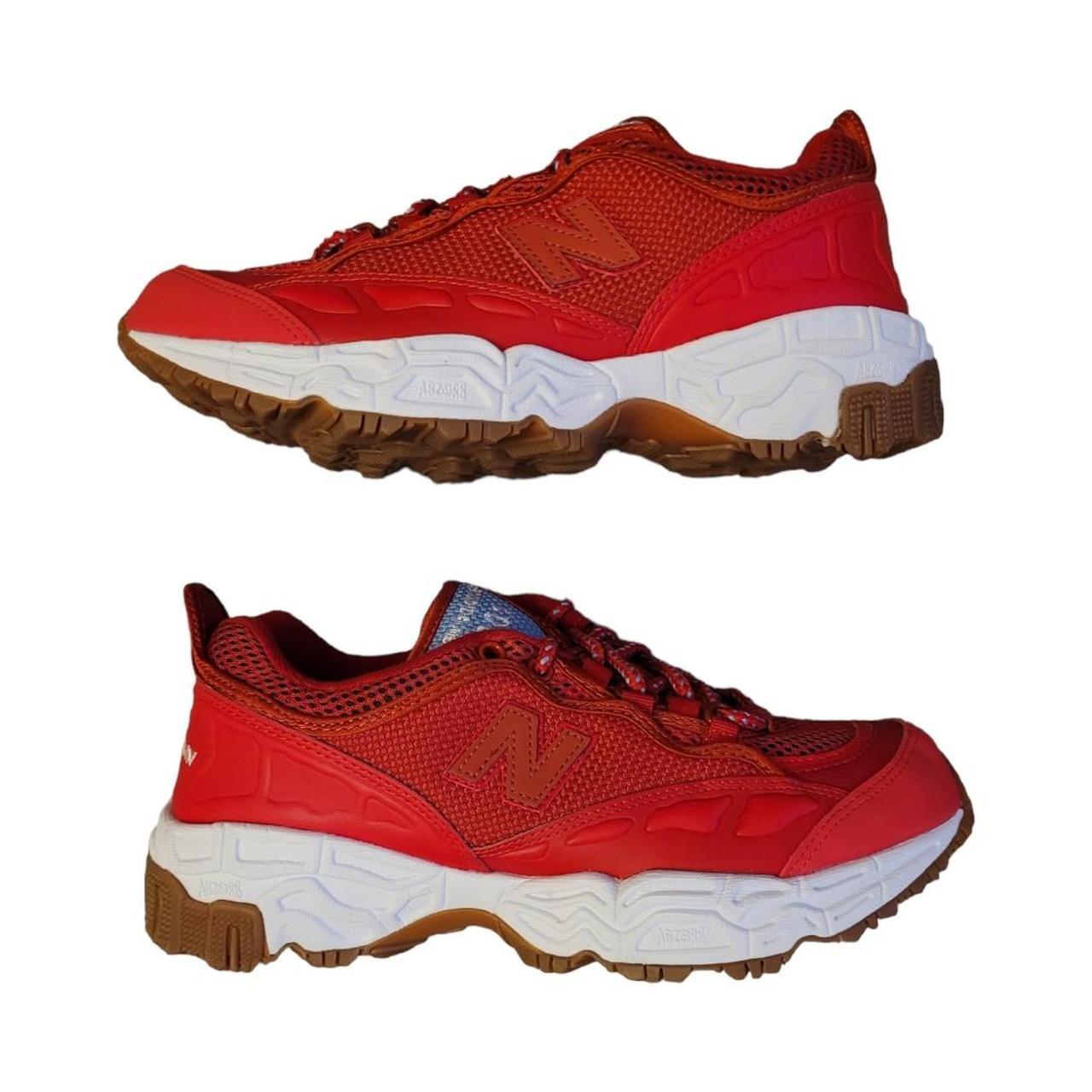 New Balance Men's White and Red Trainers Depop