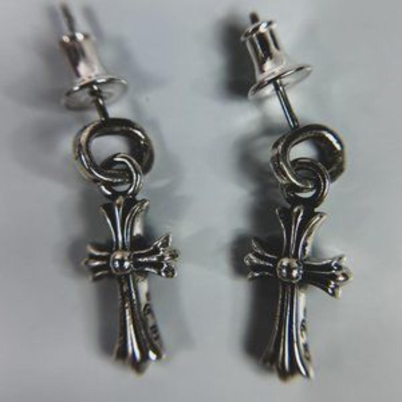 Chrome Hearts Silver 925 CROSS BABYFAT DROP EARRINGS... - Depop