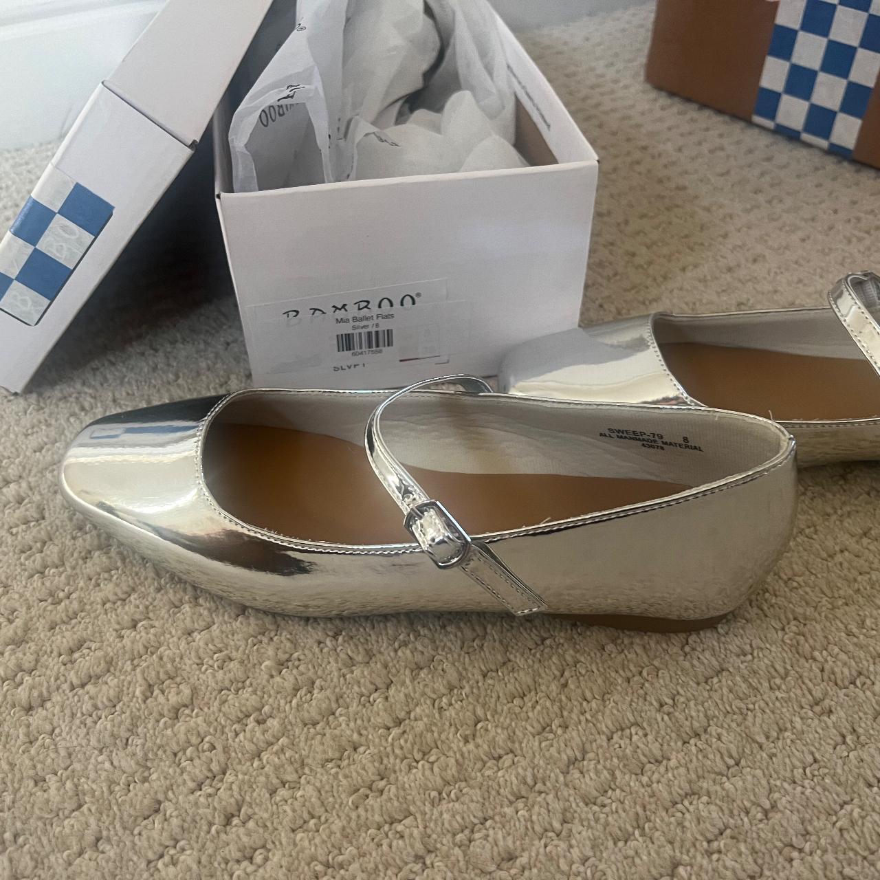 Silver Mia Ballet Flats - Depop