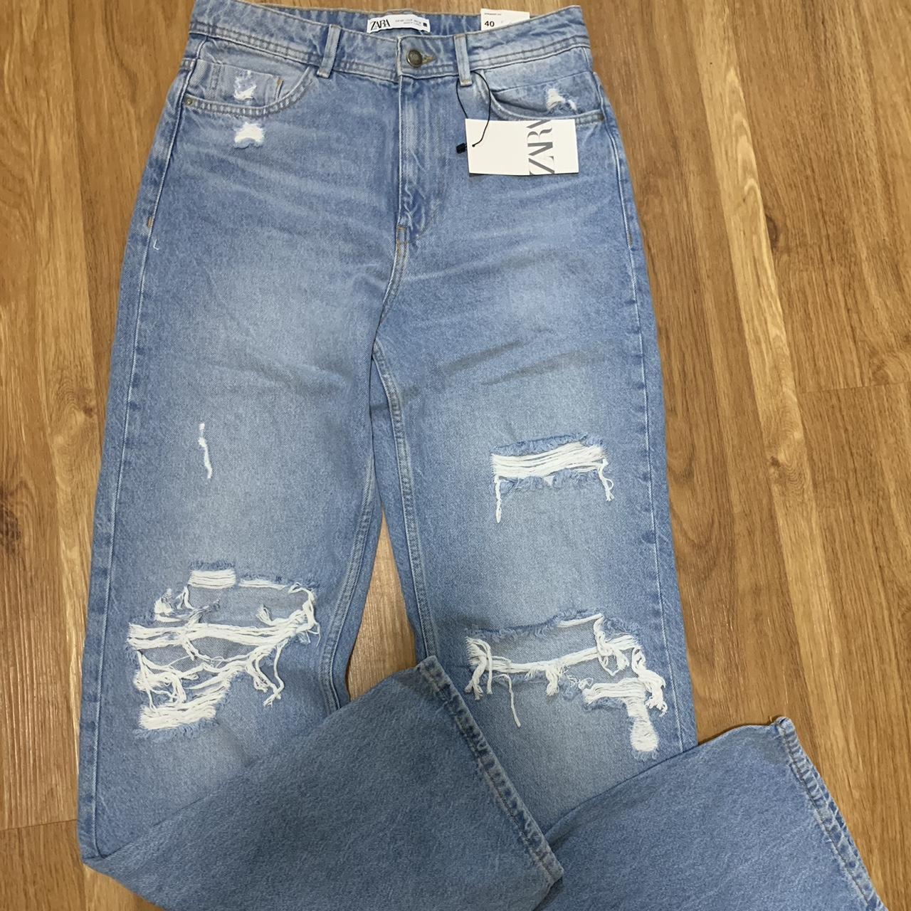 Zara straight leg/ baggy light wash ripped... - Depop