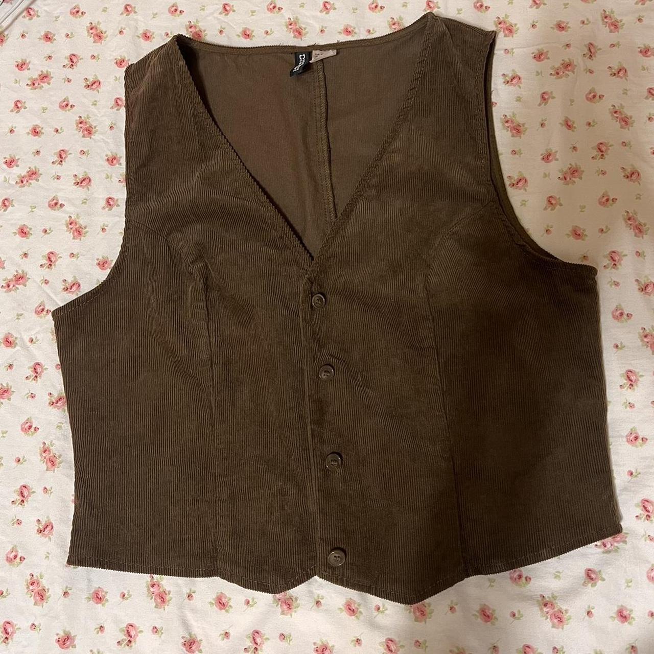 h&m brown corduroy button up vest size medium (worn... Depop