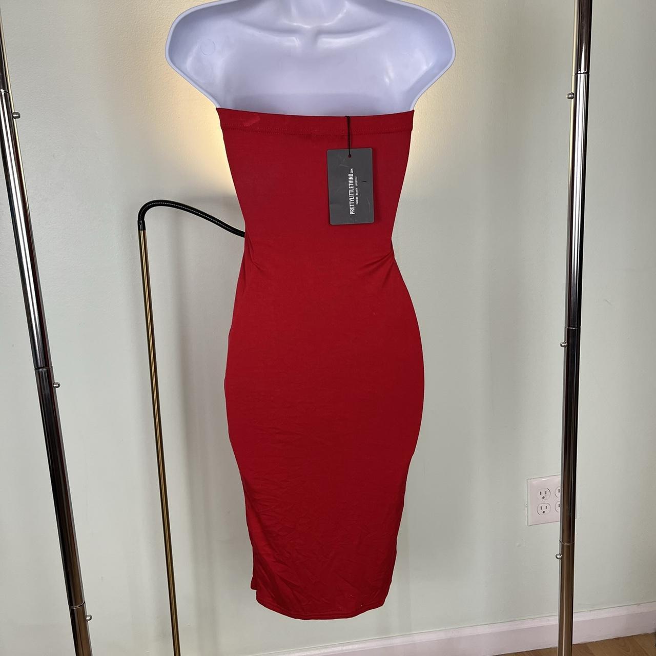 NWT prettylittlething red strapless dress UK 4 US - Depop