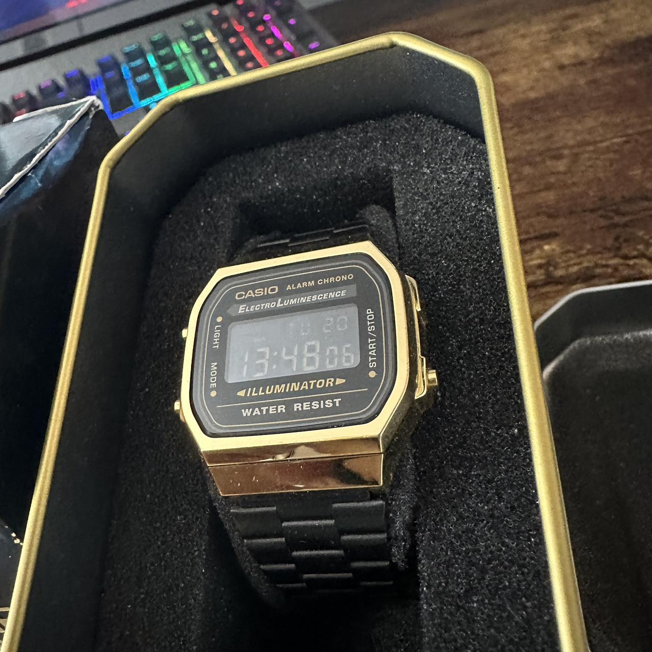 Casio Men's Black and Gold Watch | Depop