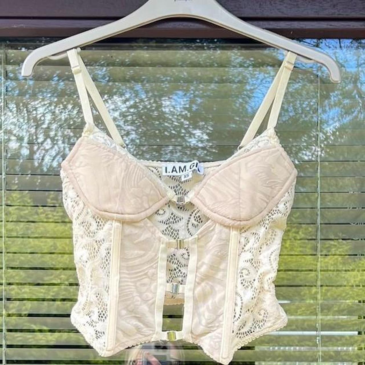 I.AM.GIA tan burnout cream rare lace corset strap... - Depop