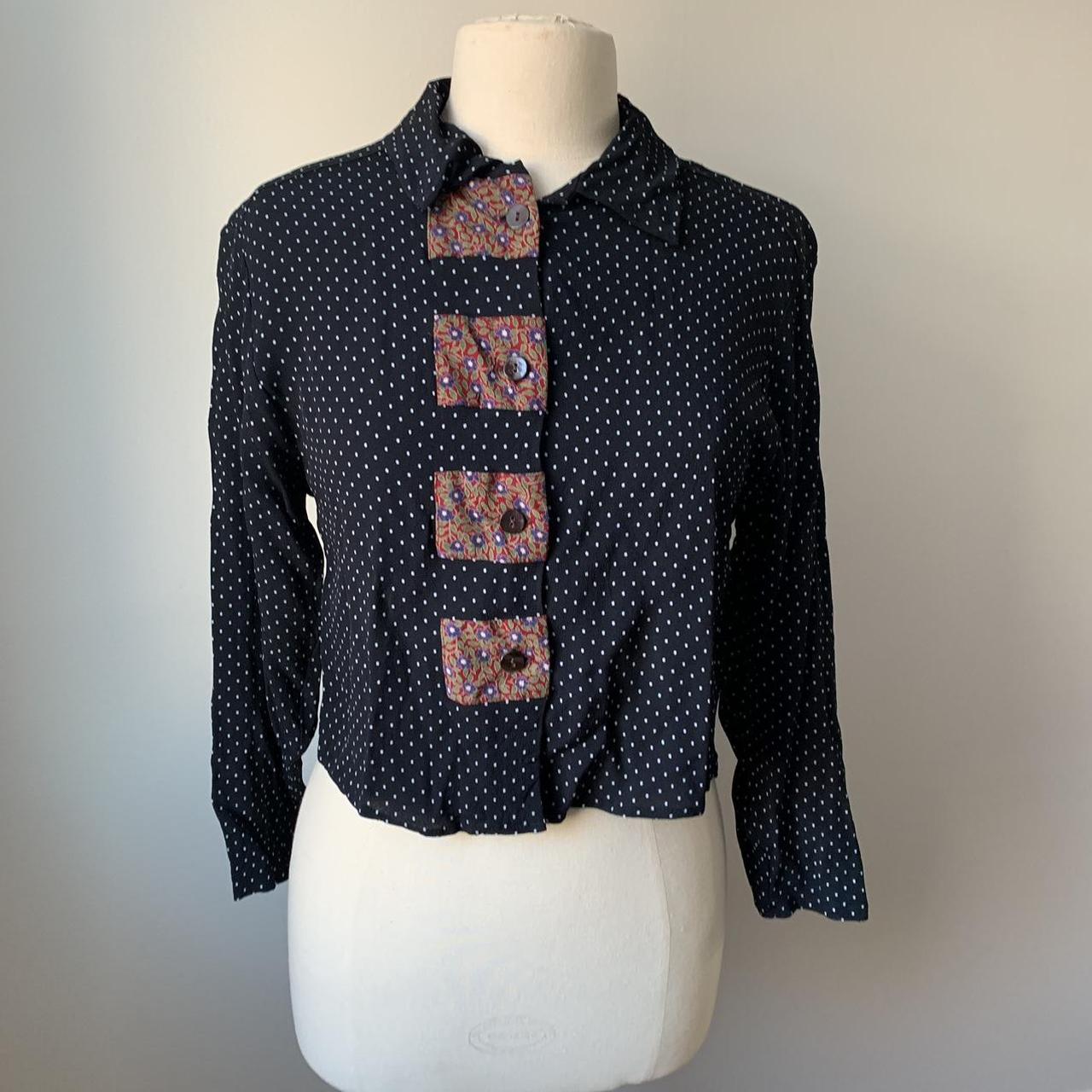 Women's Navy and Burgundy Blouse | Depop