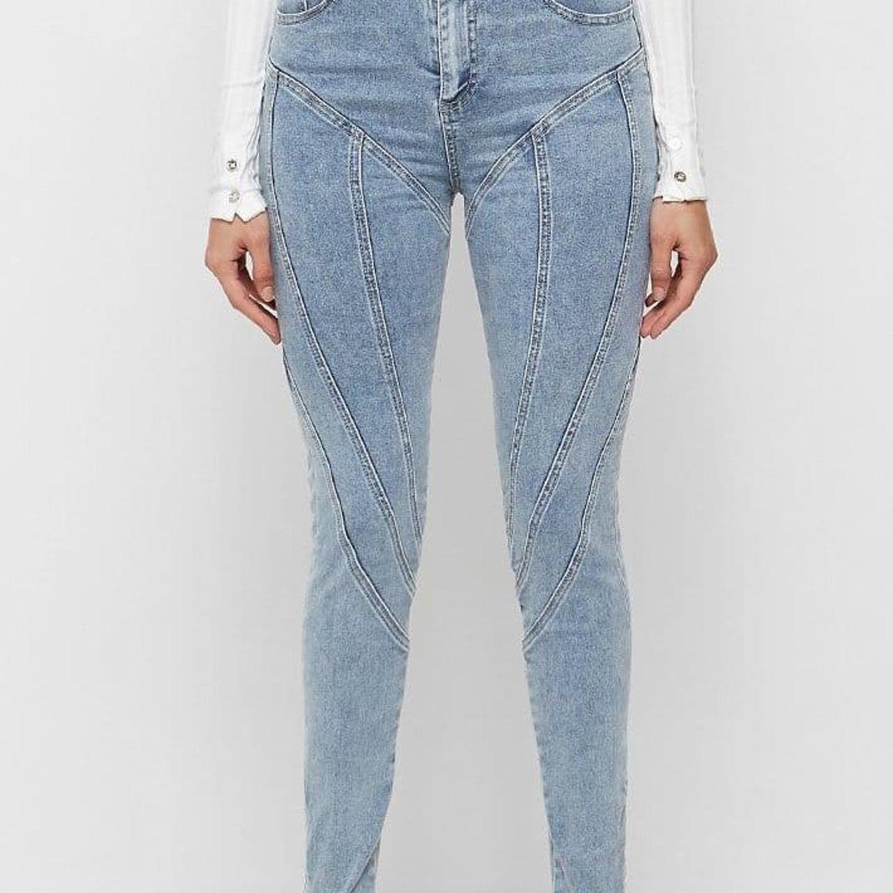 Seam-detail high-rise skinny jeans in blue - Mugler