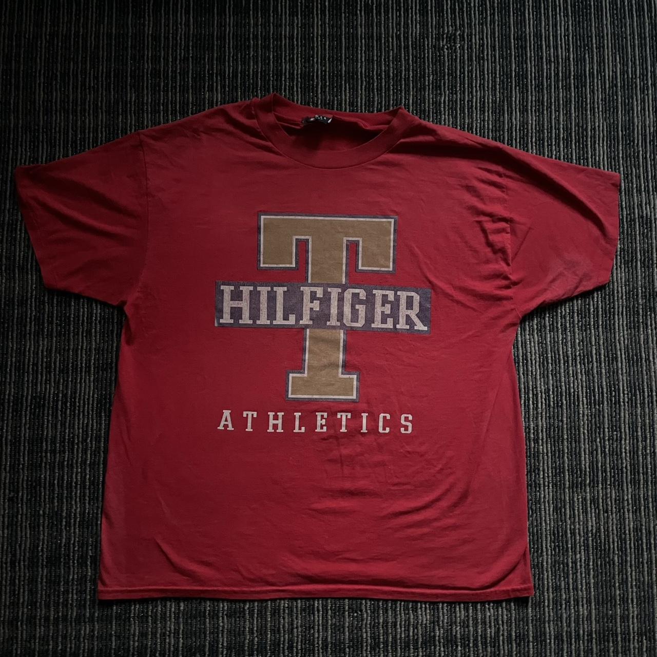 Tommy Hilfiger Men's Red and White T-shirt | Depop