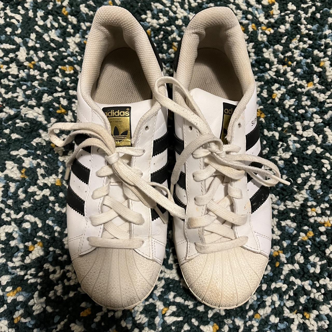 Adidas Shoes Women’s 8 White With Black Stripes - Depop