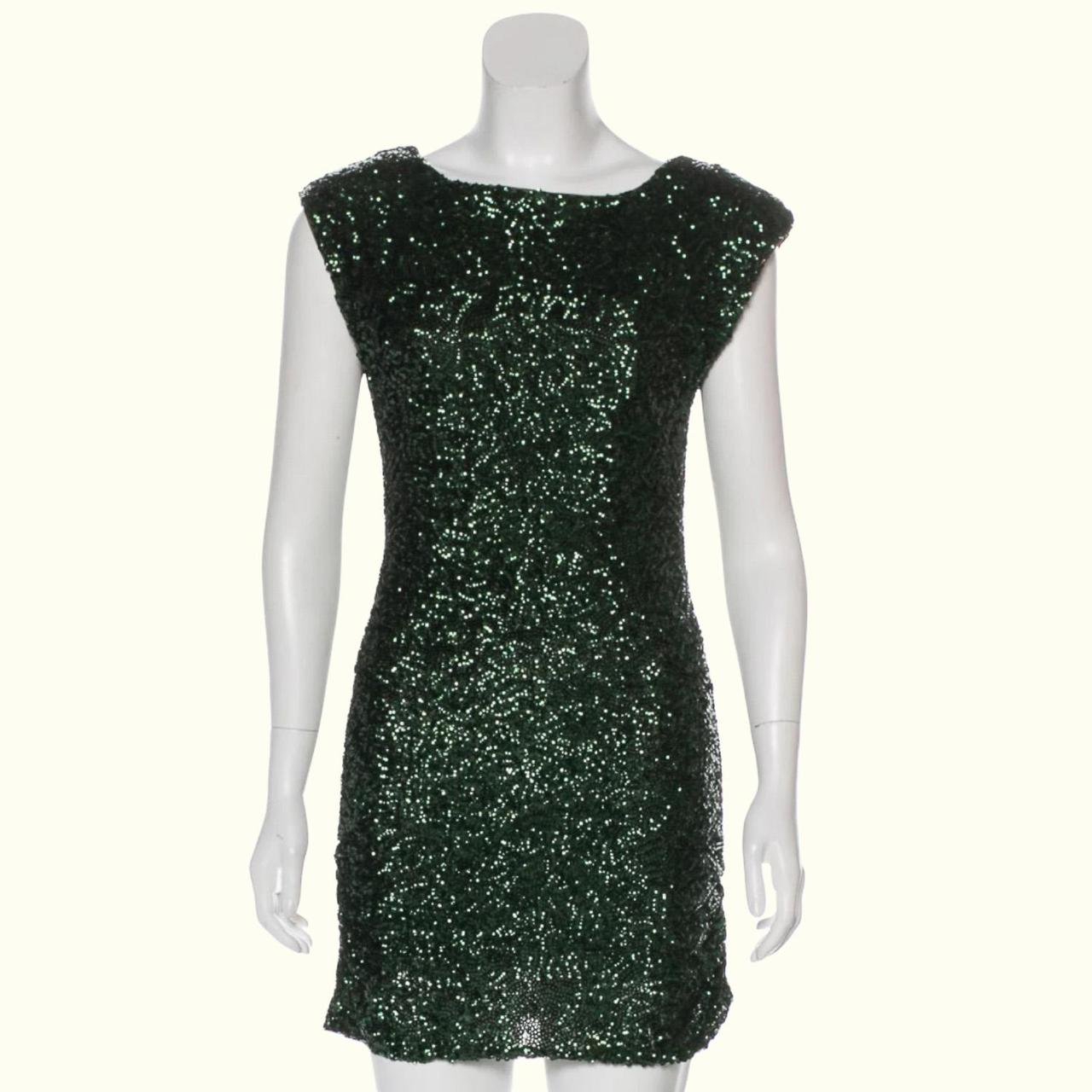 ALICE + OLIVIA Short Sleeve Green Sequin Mini... - Depop