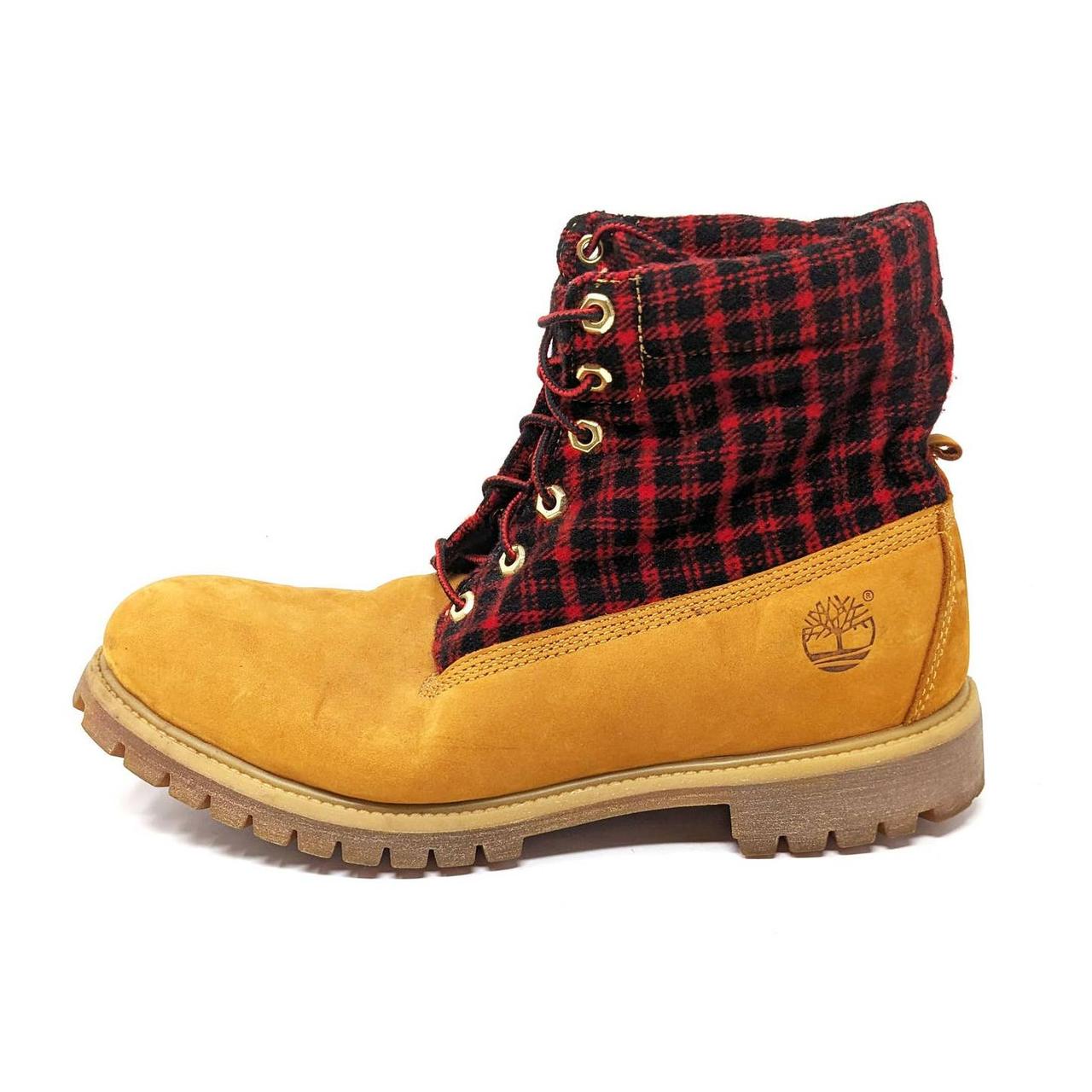 Red plaid timberland deals boots