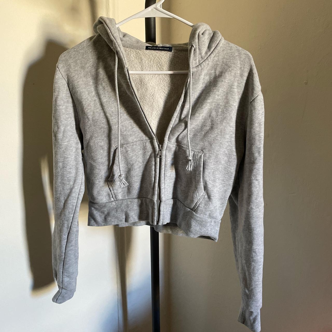 Brandy Melville Gray Crop Zip-up Hoodie Sweater Jacket