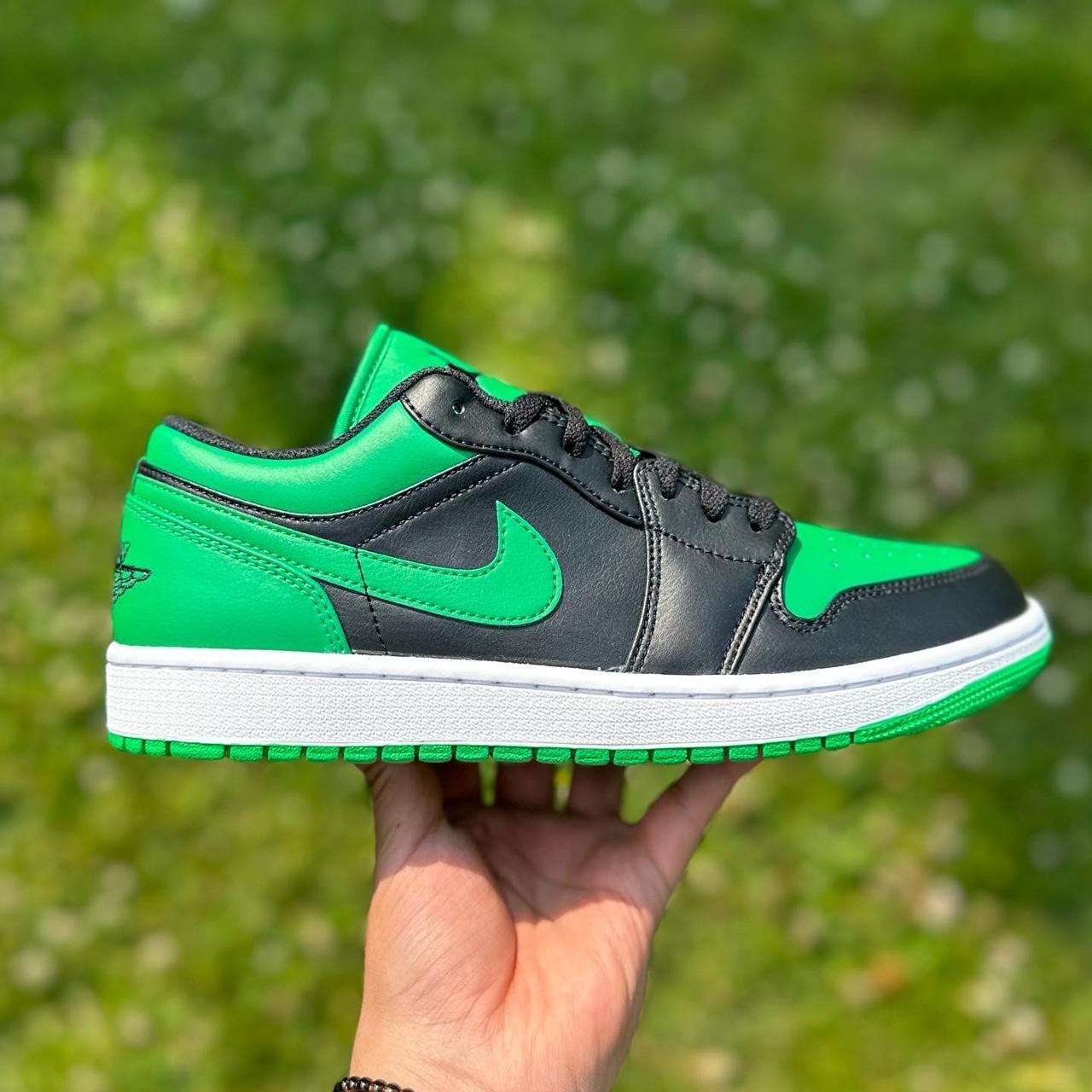 Air Jordan 1 Low Black/Lucky Green Size:... - Depop