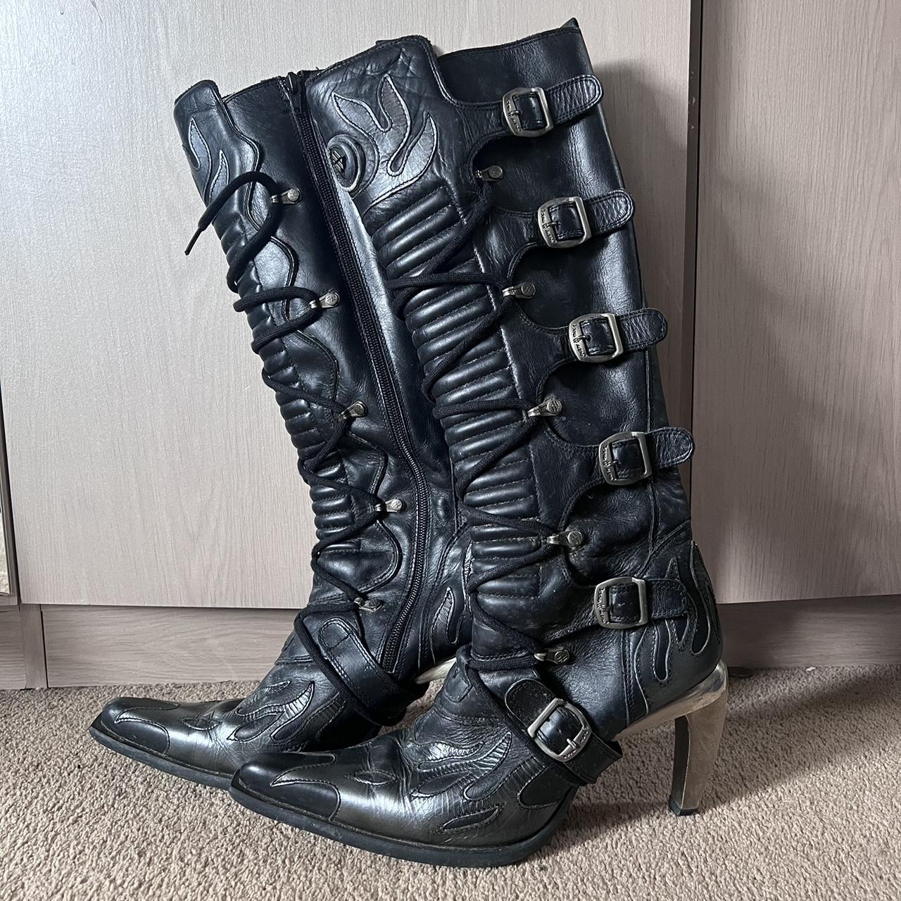 New Rock Women's Black and Silver Boots | Depop