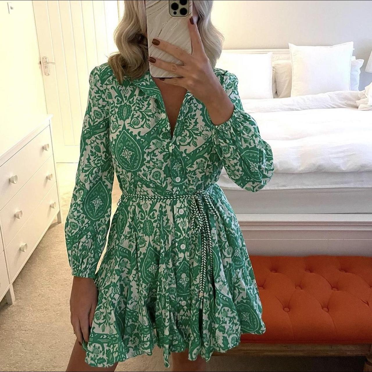 Zara Green And White Floral Dress With Rope Tie Depop 1919