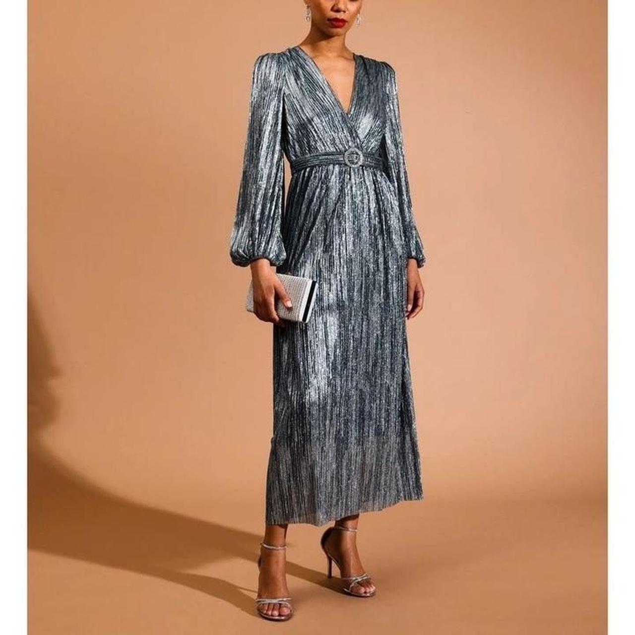 Myer Collection metallic plisse belted maxi dress... Depop