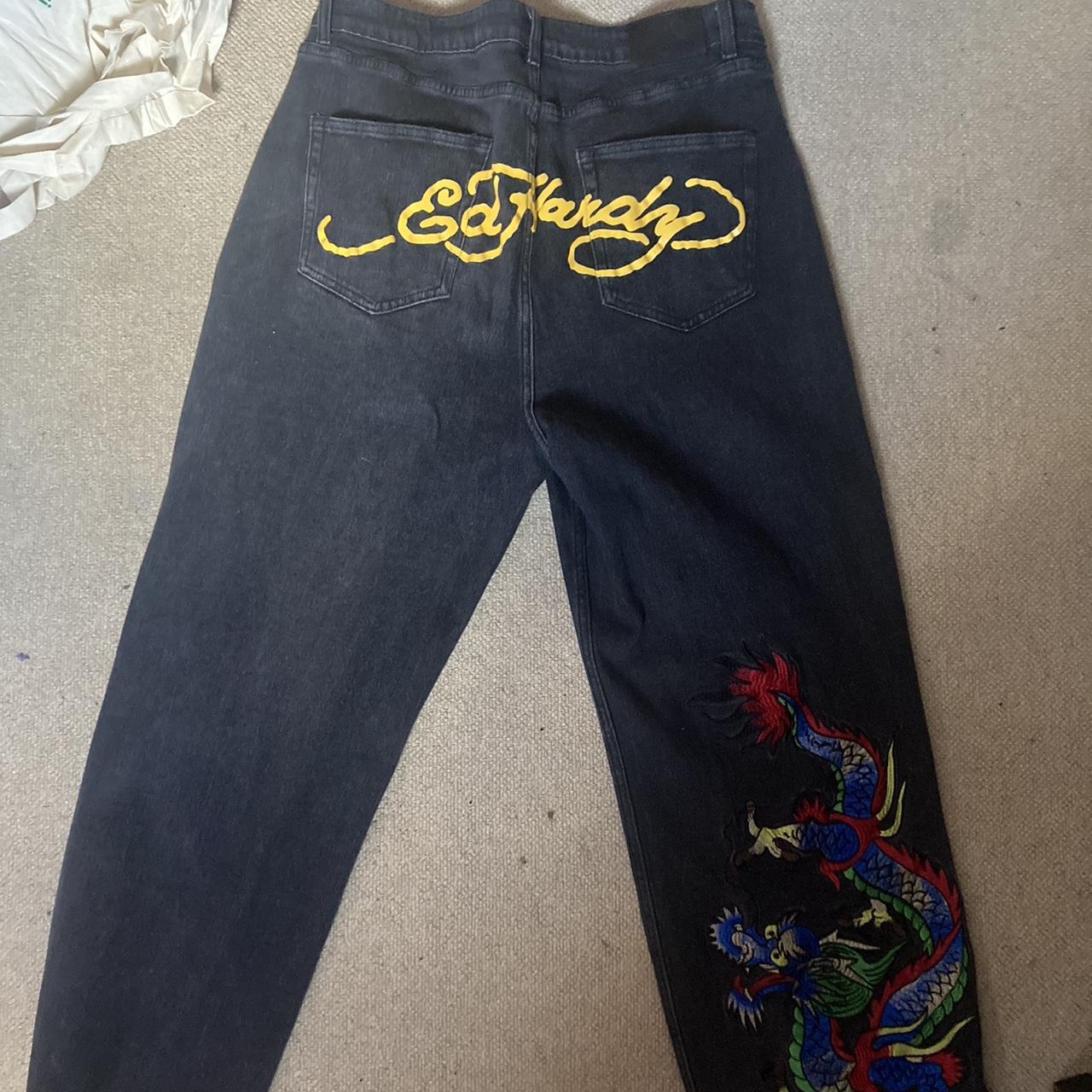 perfect condition ed hardy jeans amazing stitching... - Depop