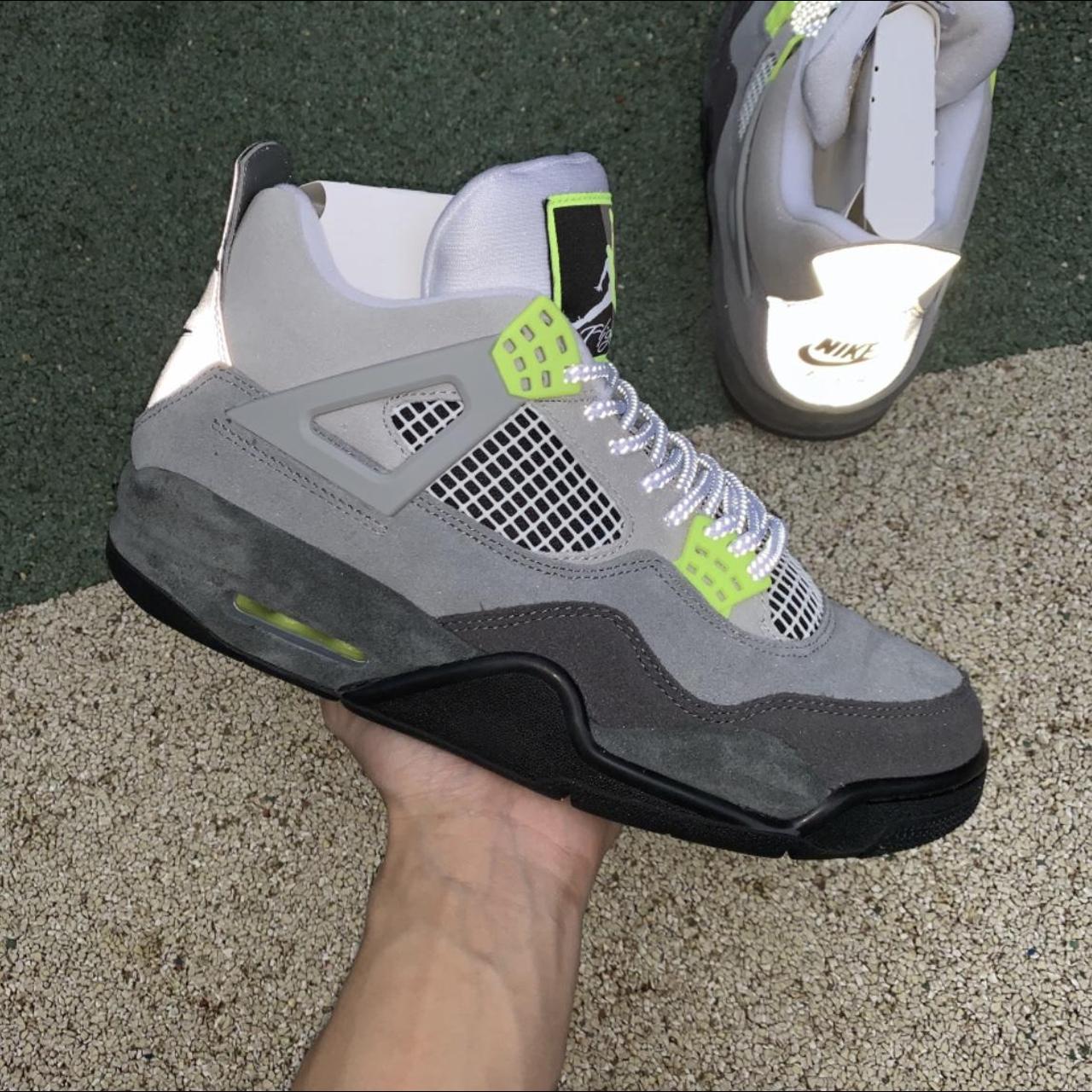 Jordan 4 neon green size 9 uk open to offers comes... - Depop