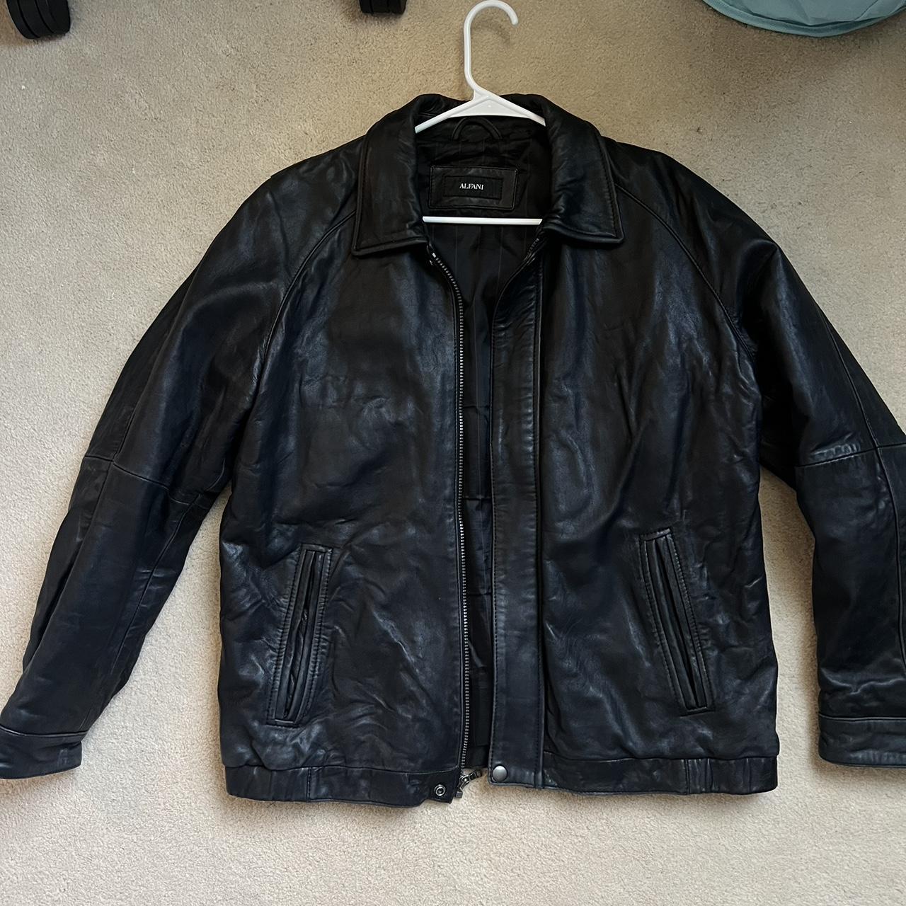 vintage men s leather jacket alfani Depop