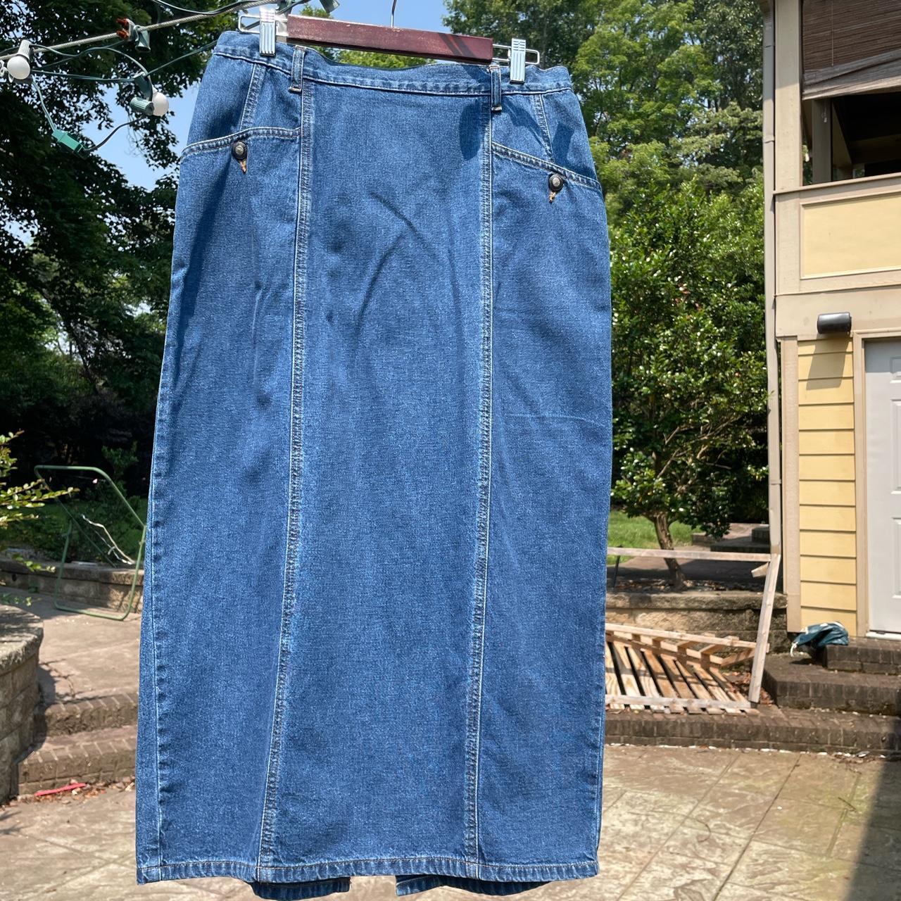 Straight medium wash jean skirt with back slit. Love... - Depop