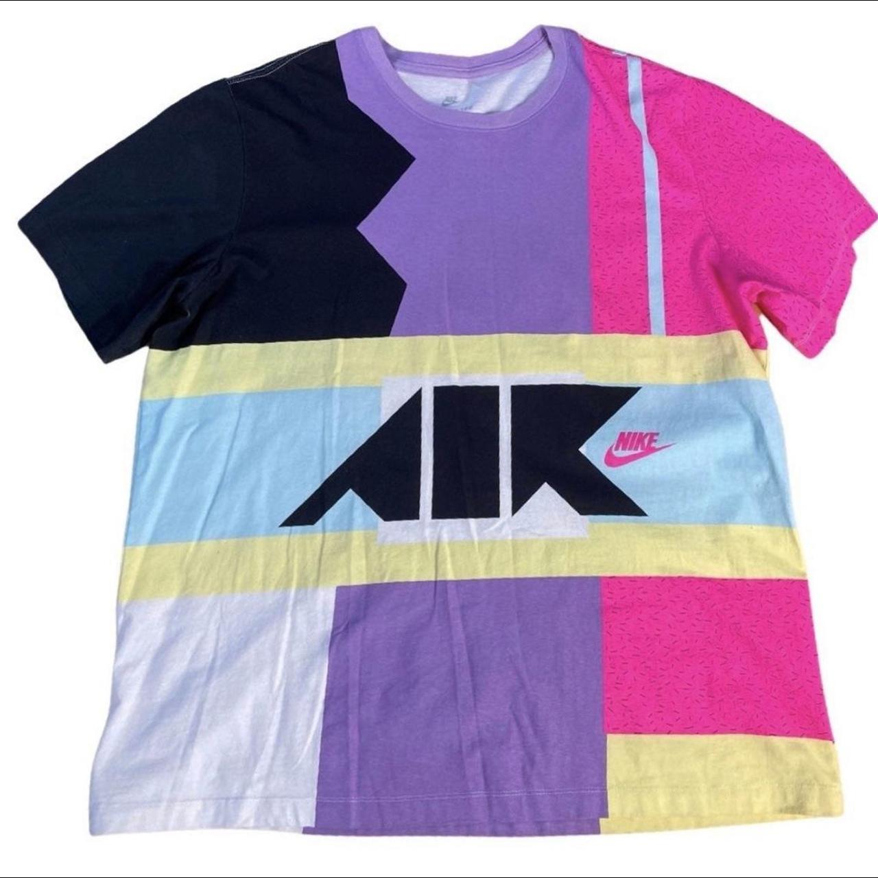 blue pink and purple nike shirt