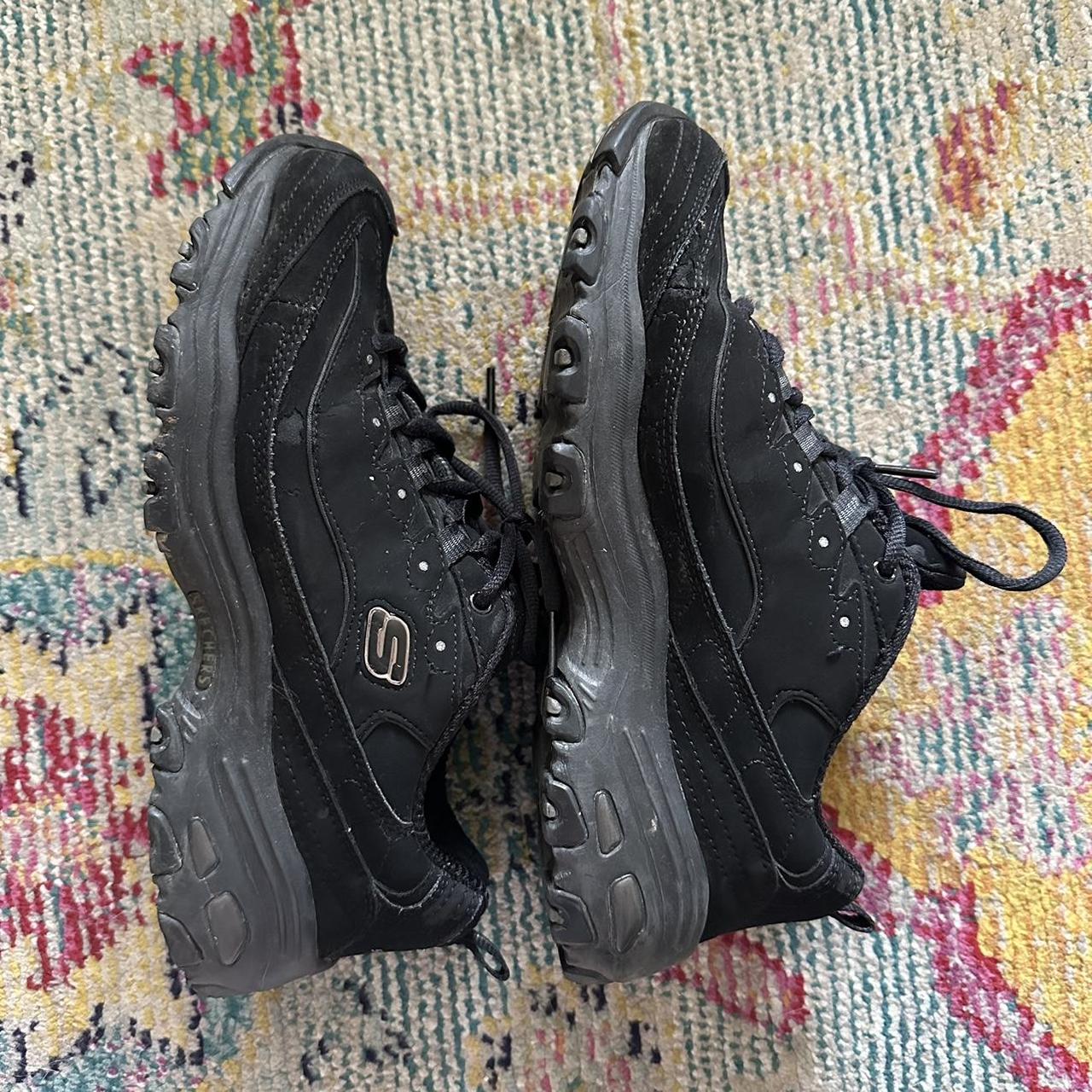 ladies black leather skechers trainers