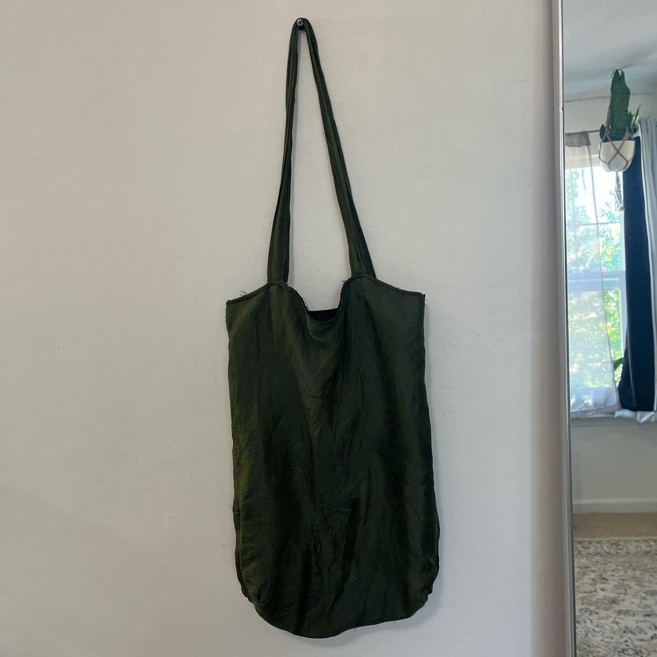 gorgeous silky forest green tote! cute pattern and... - Depop