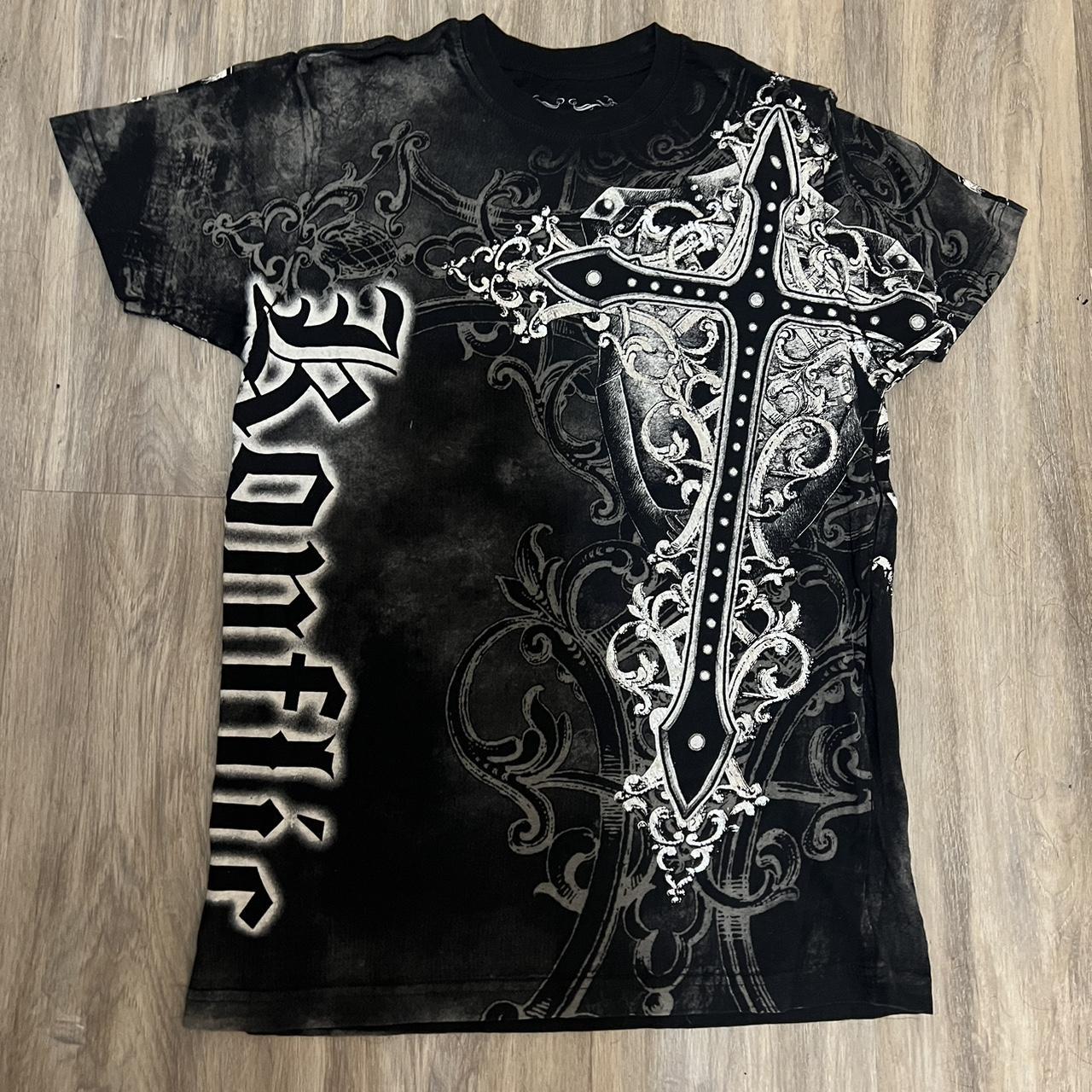 Affliction Men's Black and Silver T-shirt