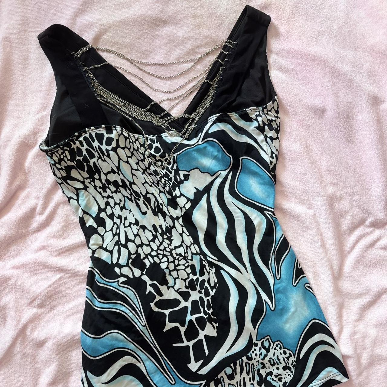 Teal and black zebra print tank top Size Large No... Depop