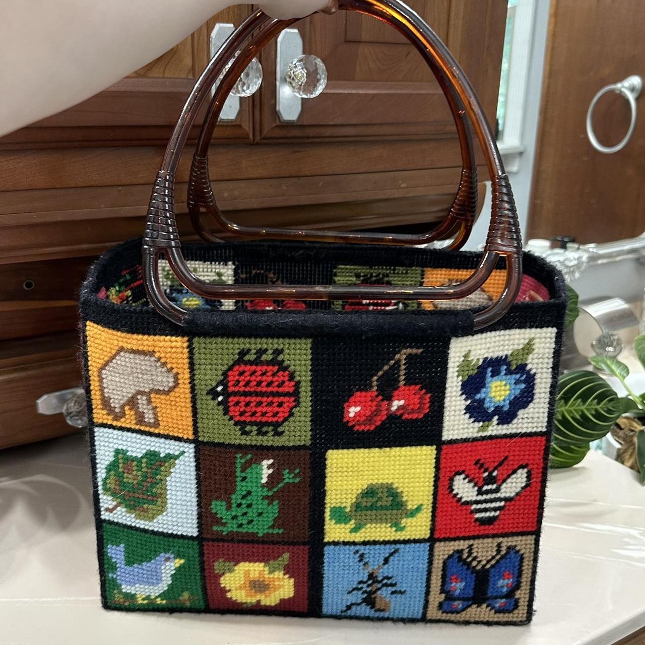 70s vintage cross stitch needlepoint bag handmade - Depop