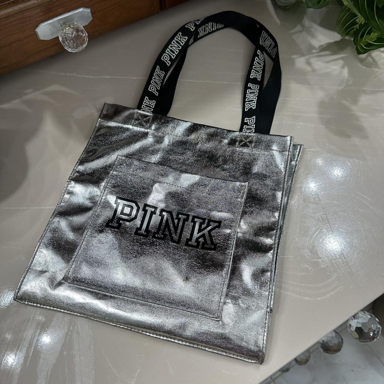 Victorias Secret PINK bag mini small tote Silver Metallic New!