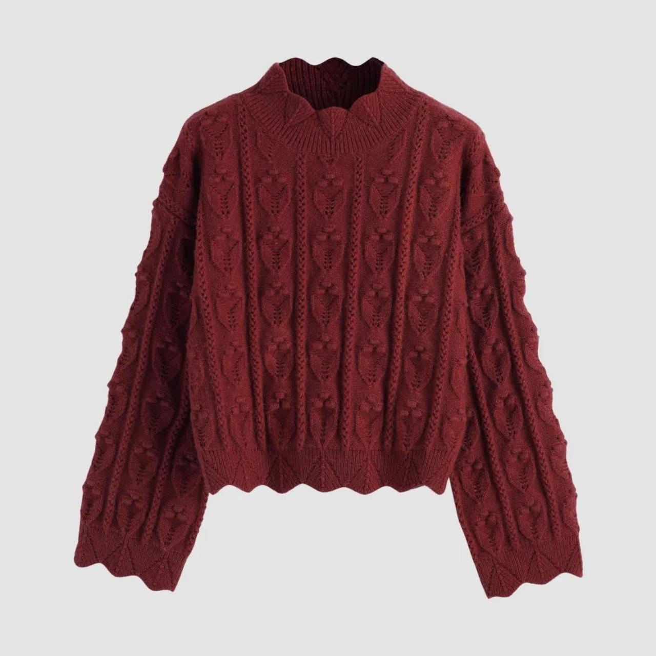 Cider Tractor Textured High Neck Red Chunky Knit... Depop