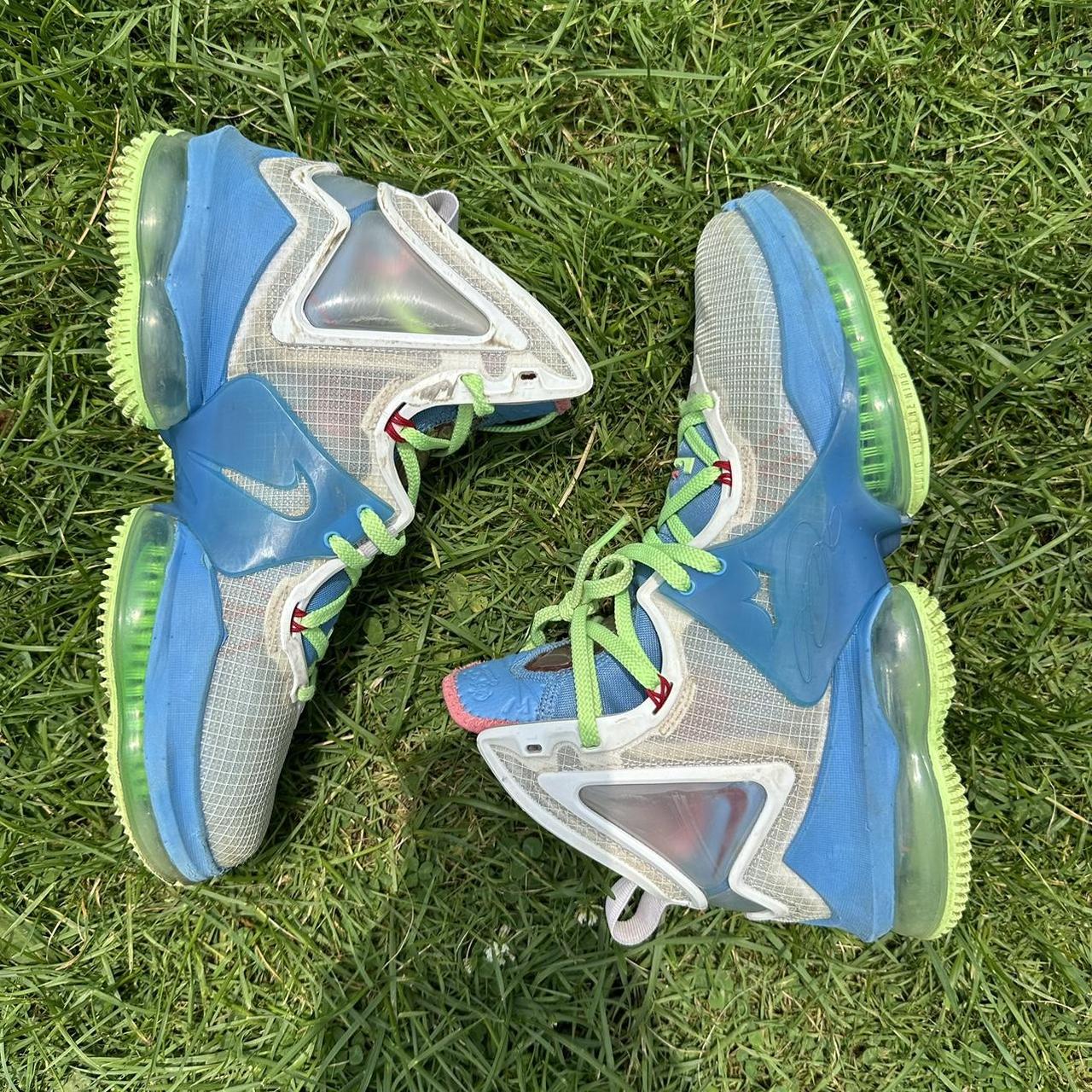 blue and lime green lebrons