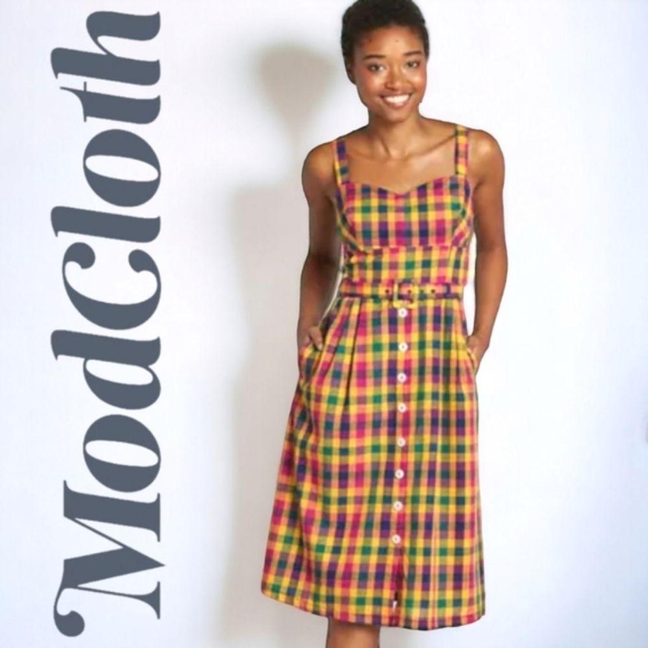 MODCLOTH Check My Pulse fit flare rainbow plaid. Depop