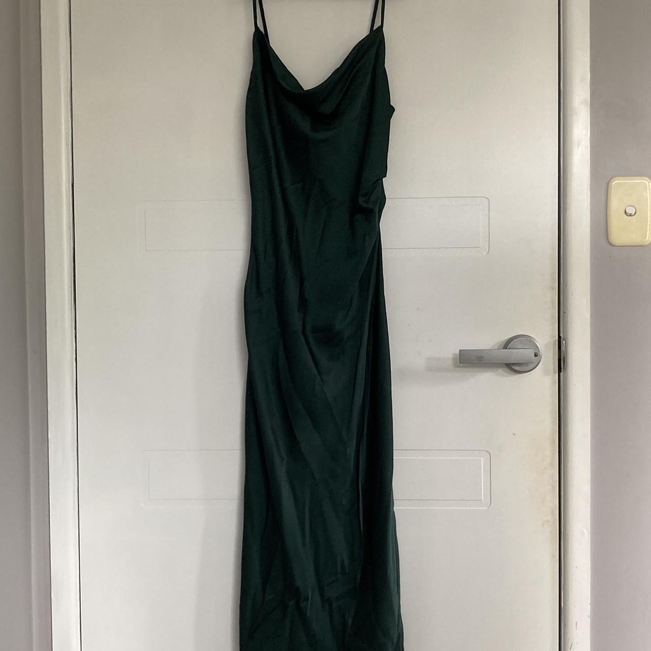 Silk dark green cowlick dress Perfect condition,... - Depop